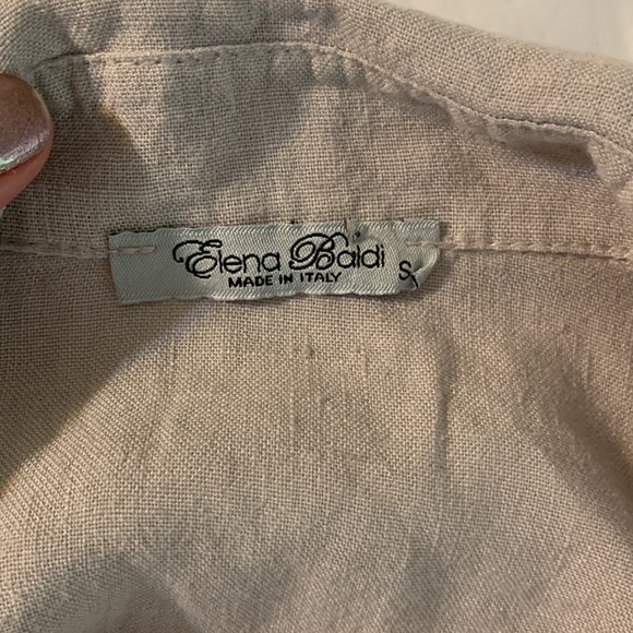 Elena Baldi Linen Shirt Dress Natural color 3/4 Button Up Size Small - Picture 5 of 8
